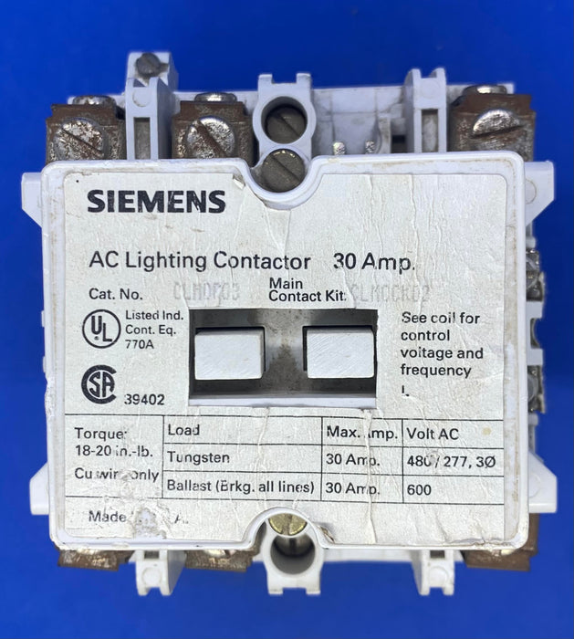 Siemens CLM0D03 AC Lighting Contactor 60 Amp 120v Coil