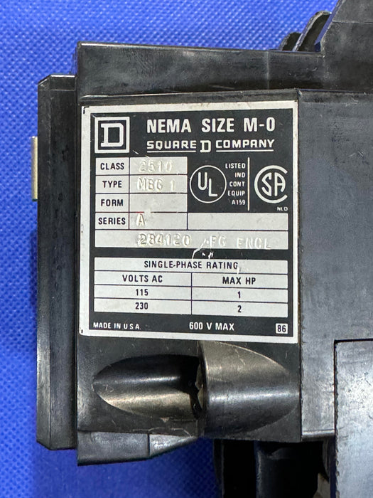 Square D U2510MBG1 Manual Starter 1/pkg 600V NEMA Size M-0, Series A (Used)