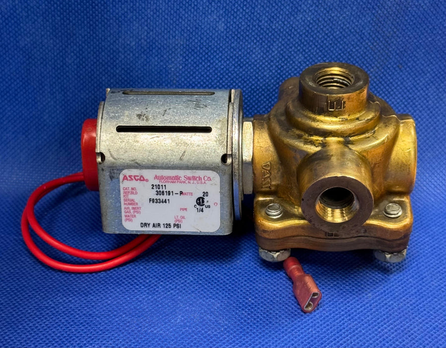 Válvula solenoide de 4 vías ASCO Cat. N.° 21011, puertos de 1/4", 20 W, 120 V, aire seco, 125 PSI