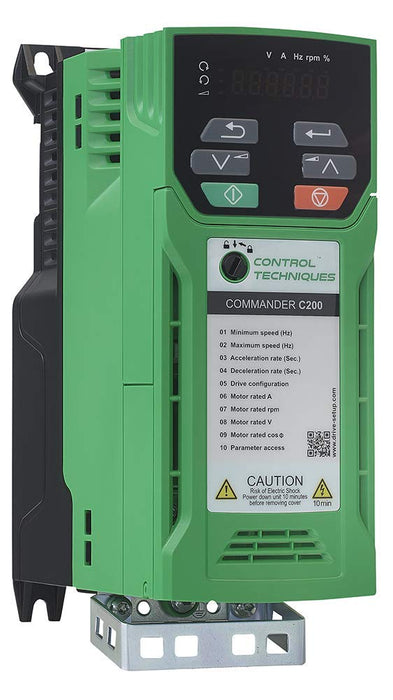 Control Techniques Commander C200-02400013A10101AB100 with Integrated PLC, Rating: 1/2 HP, 1.3 Amp