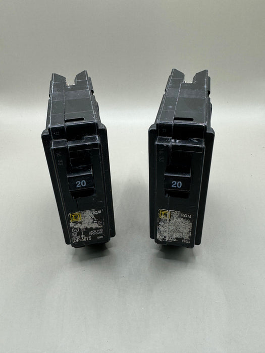 Square D DP-4075 Circuit Breaker Type HOM Single Pole 10ka 20 Amp (lot of 2)