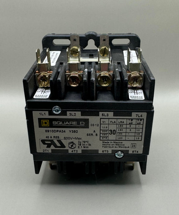 Square D 8910DPA34 Ser. B 40A 600V Definite Purpose Contactor