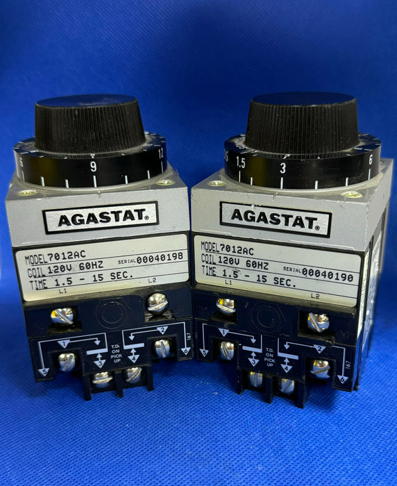 AGASTAT 7012AC 10A 120V 1.5-15 SEC 60Hz Time Delay Relay DPDT (Used)