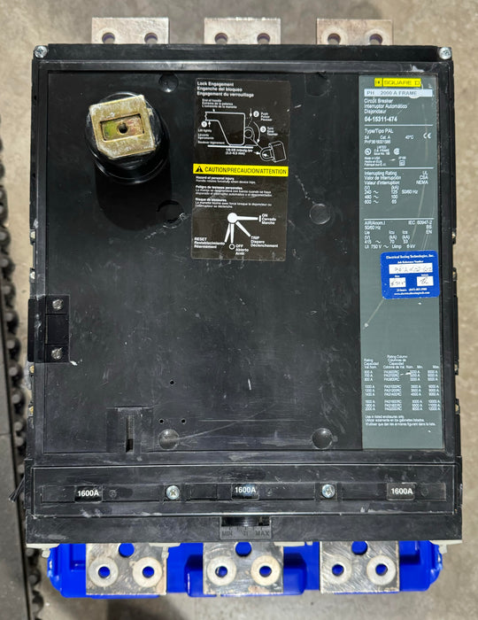 SQUARE D PHF3616001386 CIRCUIT BREAKER 1600 AMPS 600V 3 POLE 3 PHASE (No Handle)
