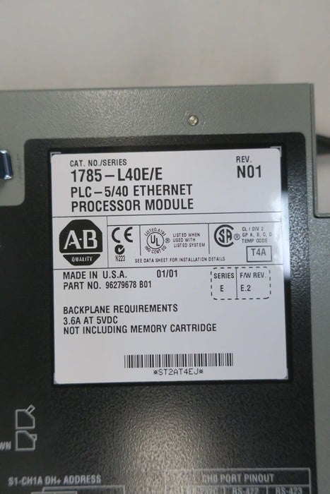 MÓDULO DE PROCESADOR ETHERNET PLC-5/40 ALLEN BRADLEY 1785-L40E SERIE REV M01 D575504