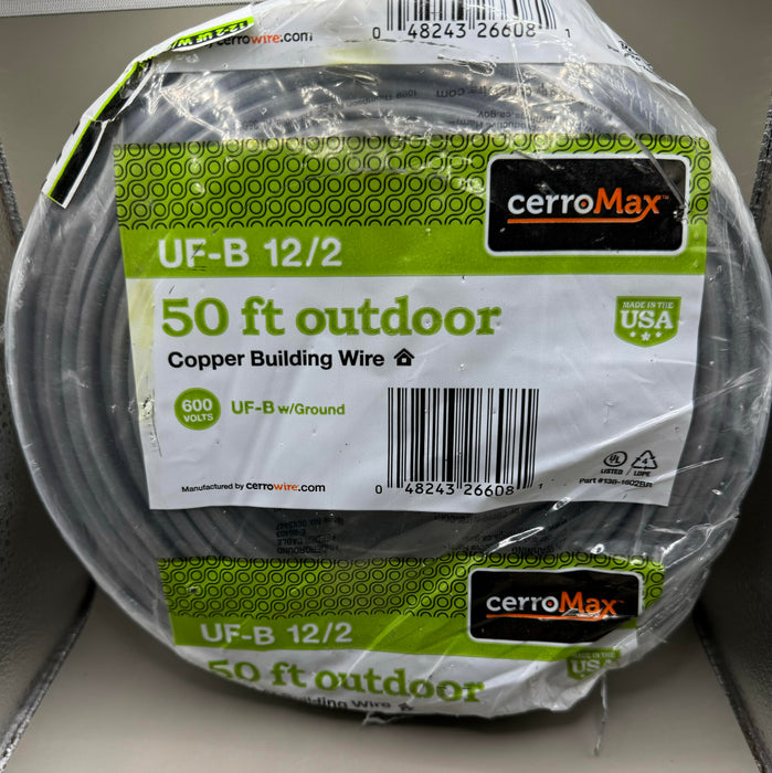 50 ft. 12/2 Gray Solid CerroMax Copper UF-B Cable with Ground Wire 600 Volts