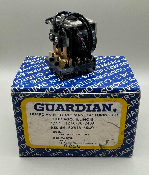 GUARDIAN 1240-3C-240A, MEDIUM POWER RELAY, 3PDT, 240VAC, 5000 OHMS, NEW #263744