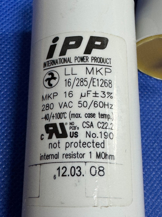 16285/E1268 Capacitor MKP 16uF +/-3% 280Vac 50-60Hz Internal Resistor (cut cord)