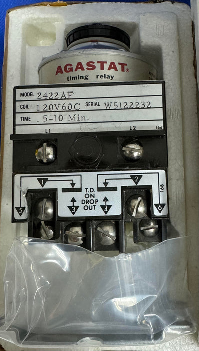 New Agastat 2422AF Time Delay Relay 110/120 VAC COIL 50/60 HZ 0.5-10 Min. Range