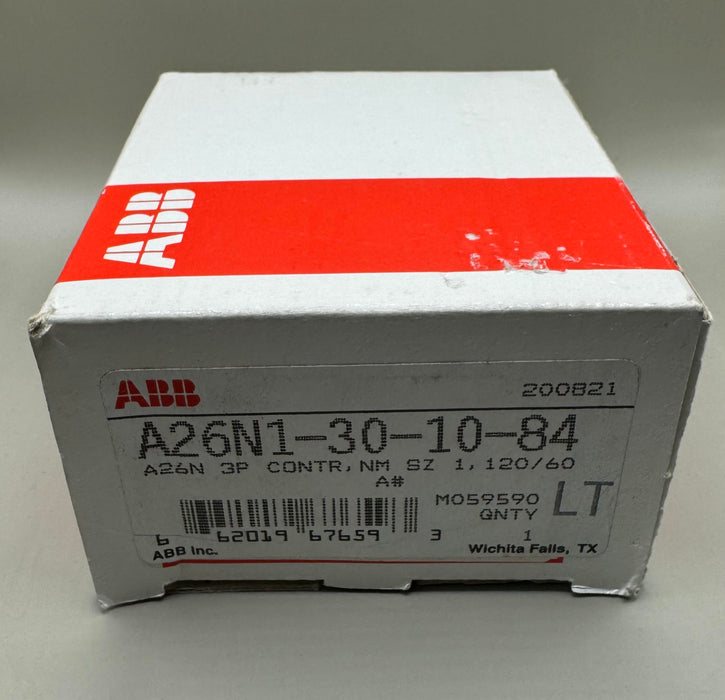 NEW ABB A26N1-30-10-84 Contactor, 3-Pole, NEMA 1, 110/20V Coil