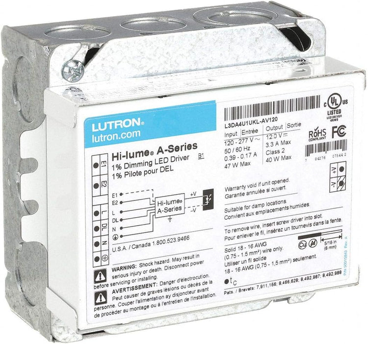 Lutron LTEA4U1UKL-AV120 Hi-Lume A-Series Constant Voltage Driver 120 Volt AC Input 5-40W Output White