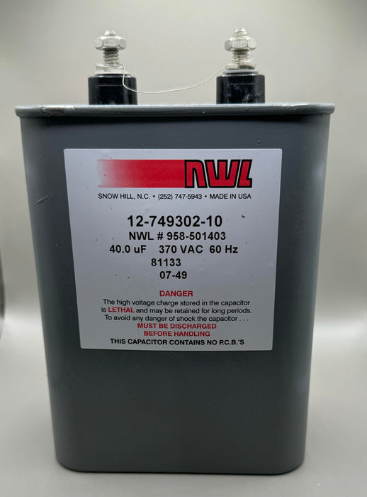 Emerson # 12-749302-10 NWL # 958-501403 AC CAPACITOR brand NEW 40uF 370VAC 60HZ