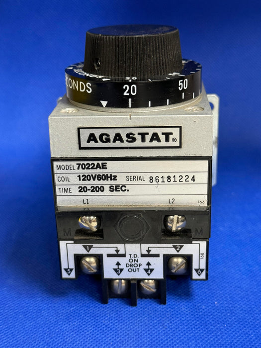 Agastat 7022AE Time Delay Realy 110/120VAC COIL 50/60HZ 20-200 SEC. RANGE (used)