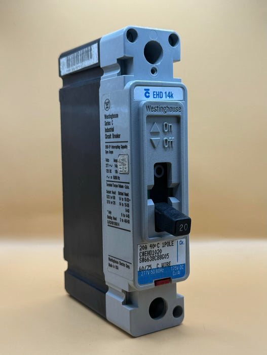 Eaton EHD1020 Panel Mount Type EHD Molded Case Circuit Breaker 1-Pole 20 Amp 277 Volt AC 125 Volt DC