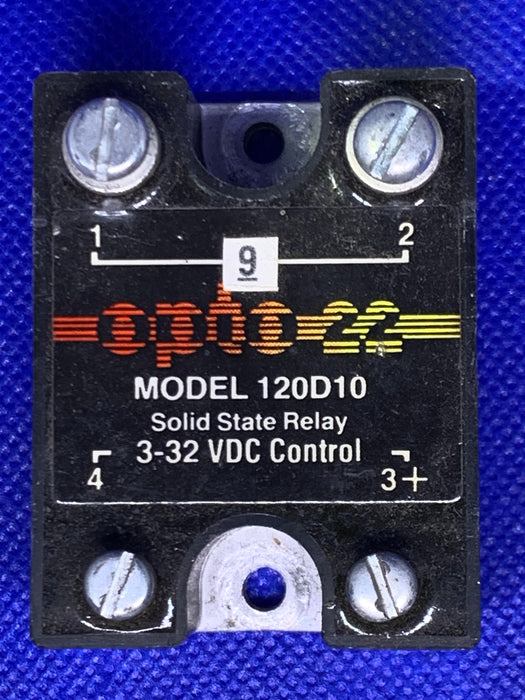 Used OPTO 22 120D10 Solid State Relay 3-32 VDC Control 10amp load current