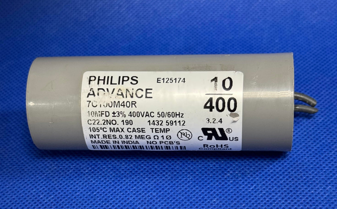 Condensador Philips Advance 7C100M40R 10MFD +/-3% 400VAC 50/60Hz