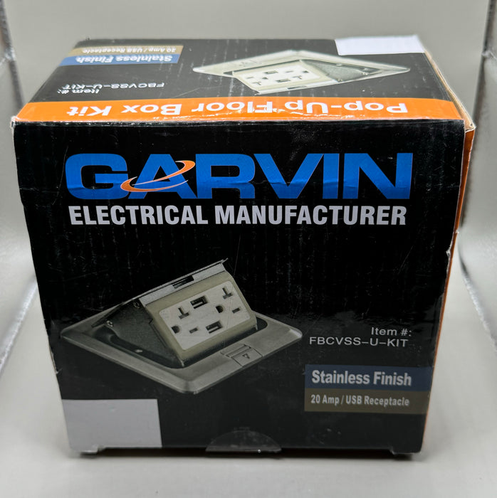 Garvin Item #: FBCVSS-U-KIT Pop-Up Floor Box Kit 20Amp/USB Receptacle Stainless