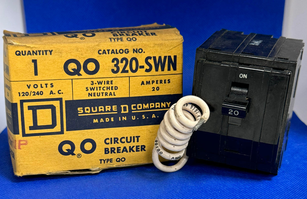 Square D Type QO Circuit Breaker 20 Amp 120/240 Volts A.C. QO320SWN