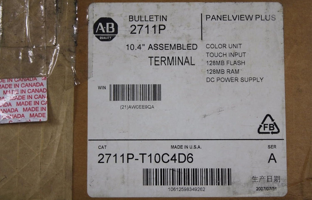 Allen Bradley Panelview Plus 1000 2711P-T10C4D6 128Mb Flash 128Mb Ram Touch