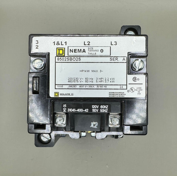 Square D 8502SBO2S Ser. A NEMA Size 0 3-pole contactor