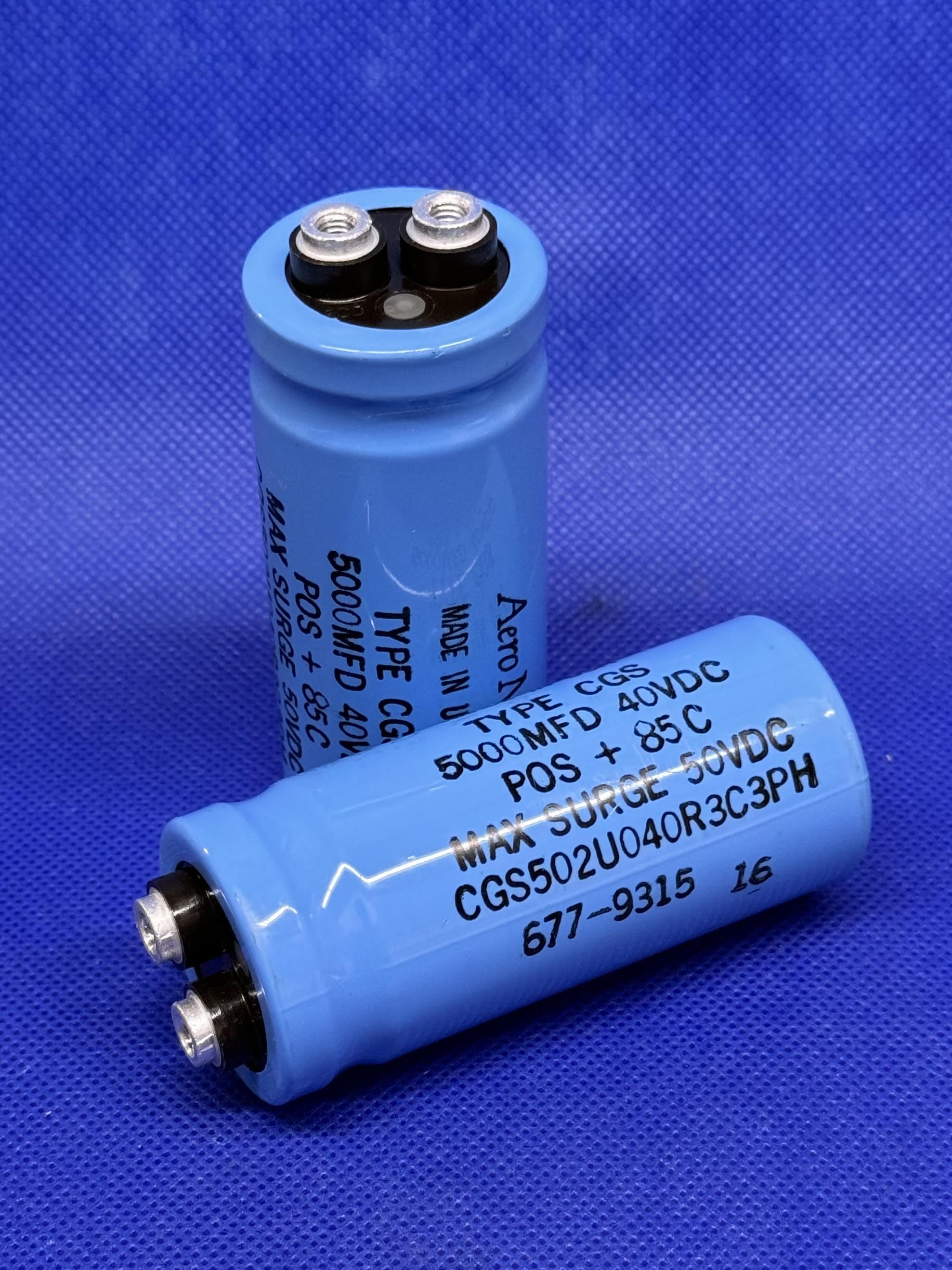 AeroM Capacitor Type CGS 5000MFD 40VDC POS + 85C MaxSurge 50VDC CGS502U040R3C3PH