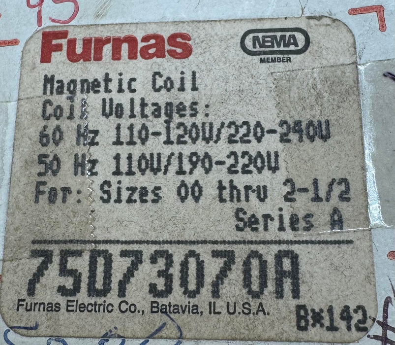 (1) Furnas 75D73070A Magnetic Coil For Sizes 00 thru 2-1/2 Series A