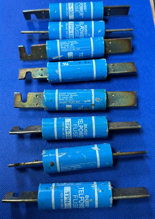 (1) TPN-100 Eaton Bussmann series TPN telecommunication fuse, 170 Vdc, 100 A