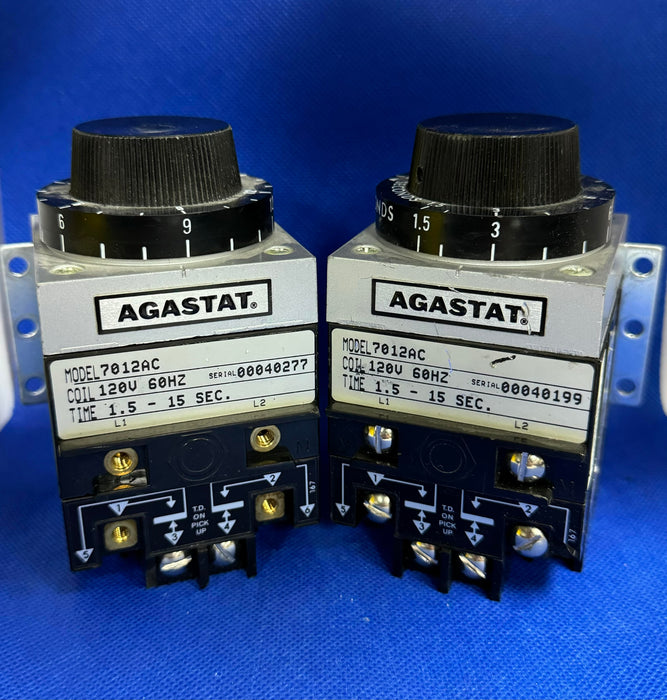 AGASTAT 7012AC 10A 120V 1.5-15 SEC 60Hz Time Delay Relay DPDT (Used)