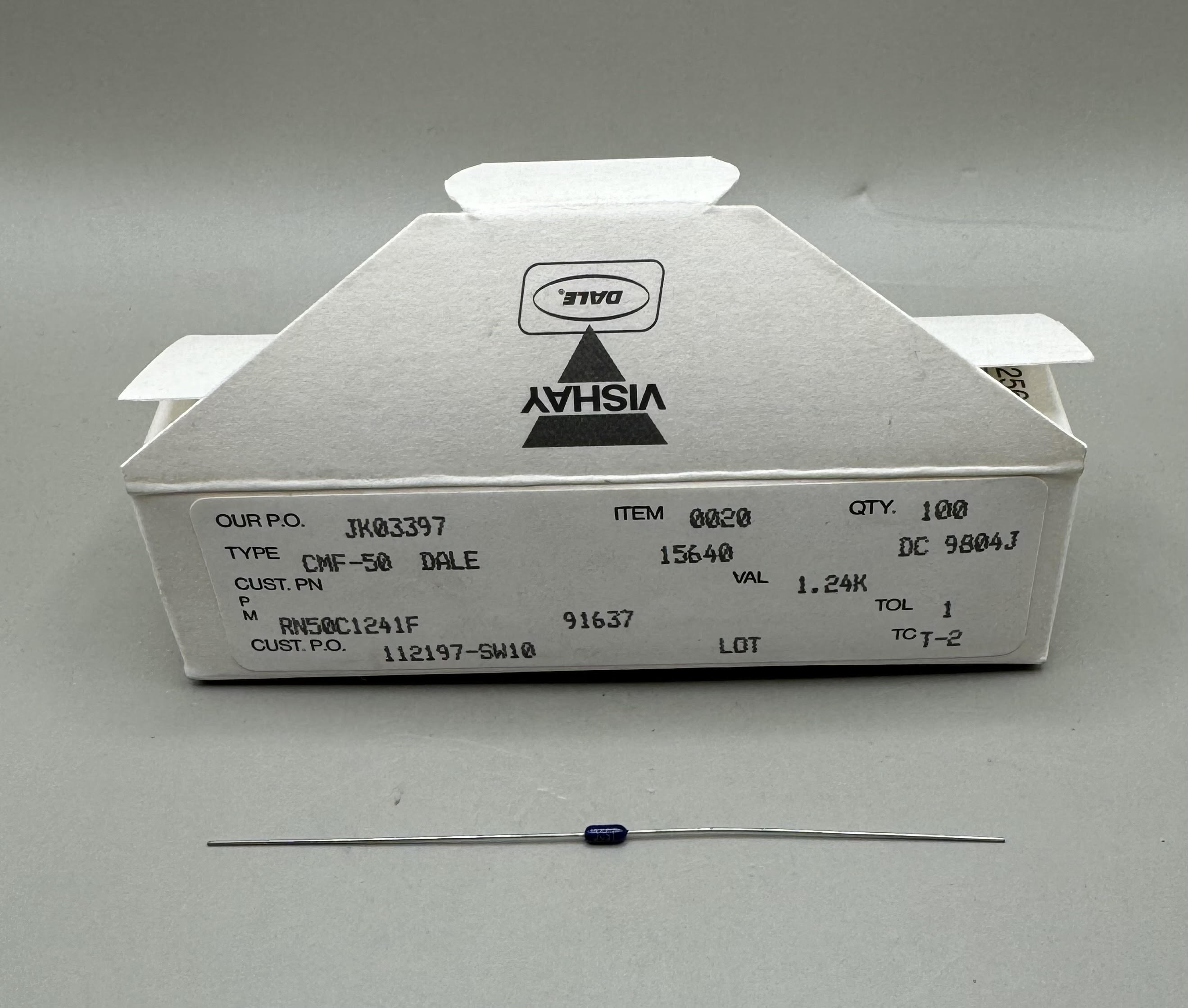 100 pcs Vishay RN50C1241F, Type CMF-50 Dale, VAL 1.24K Through Hole Resistors - EcoTech Solutions Inc. 
