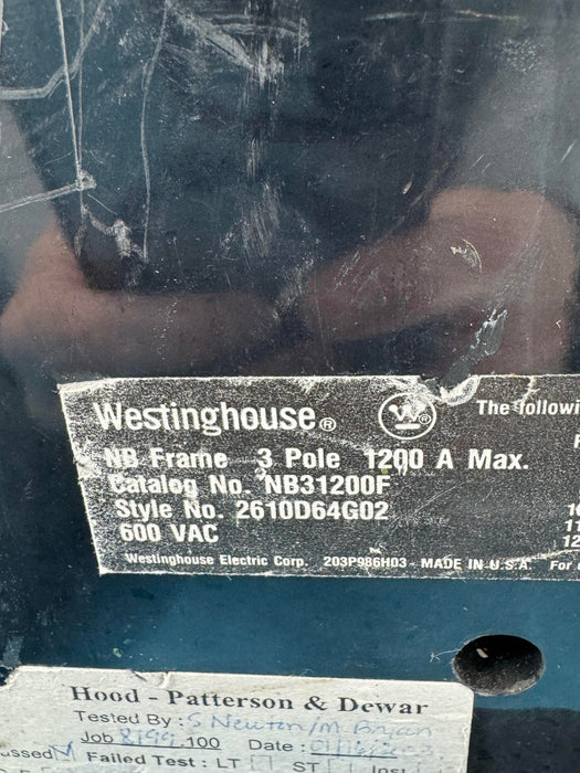 Westinghouse NB31200F Circuit Breaker 1200 AMP 3 POLE 600 VAC