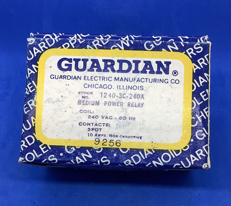 GUARDIAN 1240-3C-240A, MEDIUM POWER RELAY, 3PDT, 240VAC, 5000 OHMS, NEW #263744