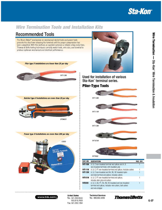 Thomas & Betts ERG4001 Sta-Kon Ergonomic Hand Tool for Crimping RA RB and RC Insulated Terminals Splices and Disconnects
