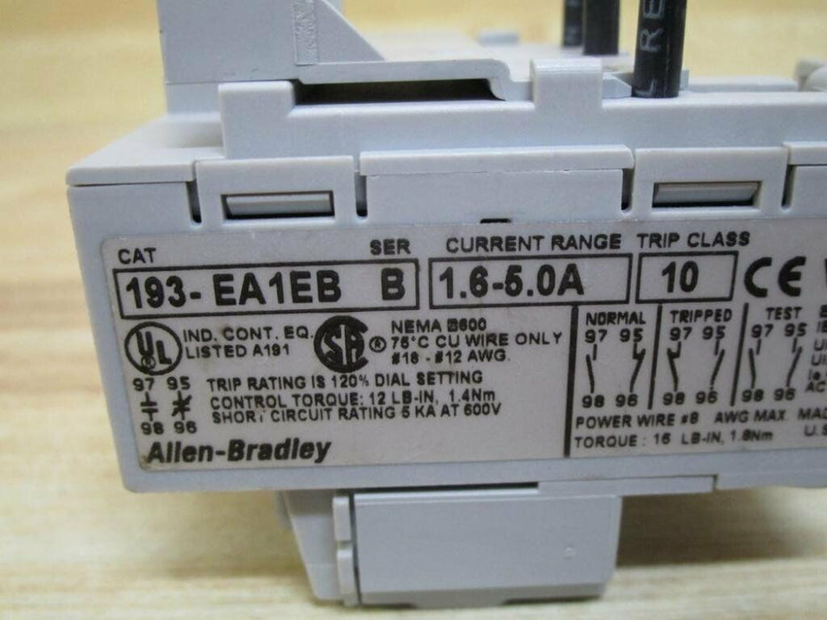 Allen Bradley E1 Plus Solid State Overload Relay 193-EA1EB Class 10 1.6-5A