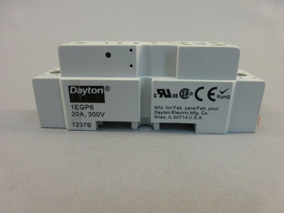 Dayton 1EGP6 Relay Socket, 20A, 300V