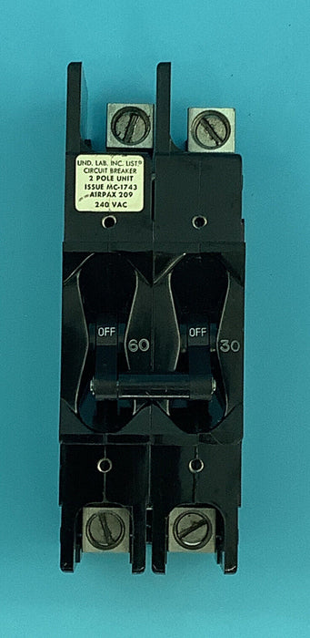 AIRPAX 2 pole 60/30 amp 240 volt Circuit Breaker 209-2-21247-1