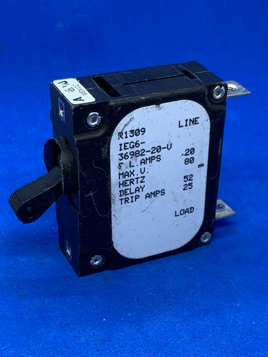 AIRPAX IEG6-36982-20-V 20A CIRCUIT BREAKER