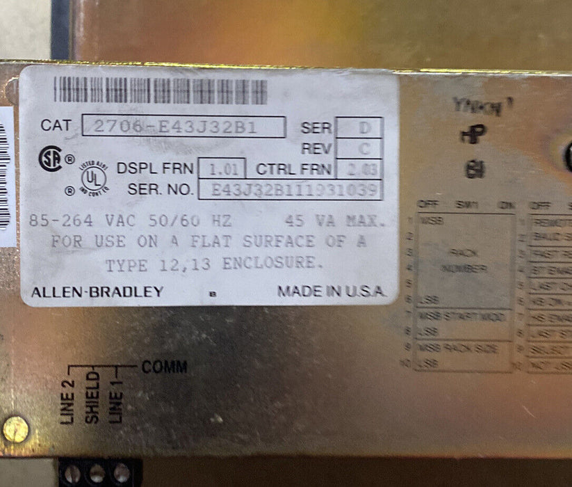 ALLEN BRADLEY 2706-E43J32B1 DATALINER Message Display