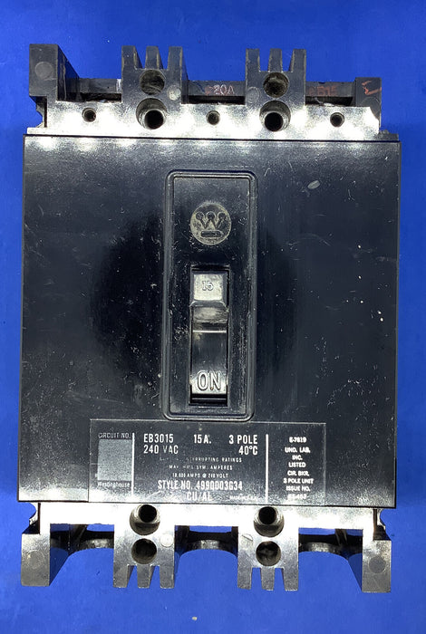 WESTINGHOUSE CIRCUIT BREAKER EB3015 15A 3 POLE 240VAC 4990D03G34