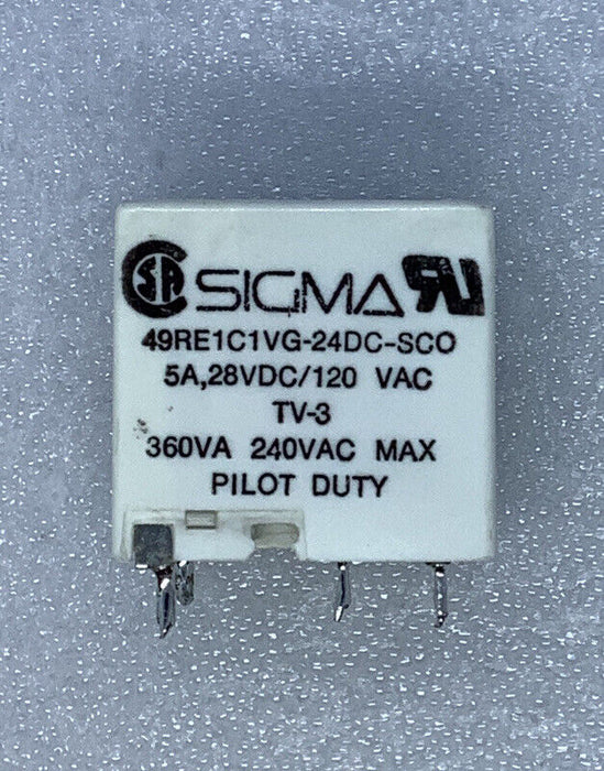 SIGMA RELAY 49RE1C1VG-5DC-SCO 5A,28VDC/120VAC TV-3 360VA 240VAC MAX NEW QTY(2)