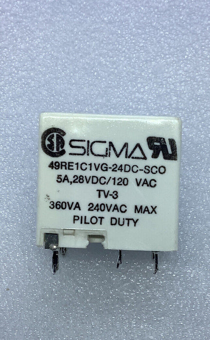 SIGMA RELAY 49RE1C1VG-5DC-SCO 5A,28VDC/120VAC TV-3 360VA 240VAC MAX NEW QTY(2)