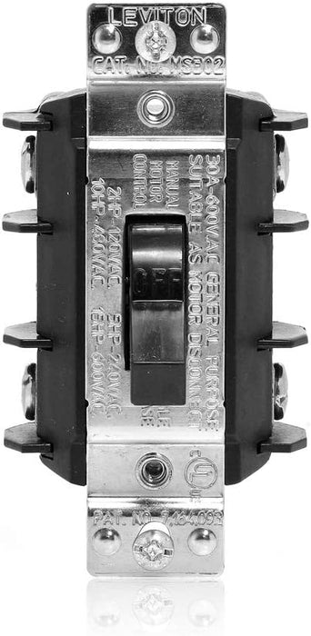 Leviton MS302-DS 30 Amp, 600 Volt, 2-Pole, Single-Phase Single Throw AC Manual Motor Controller, Suitable as Motor Disconnect, Non-Grounding - Black