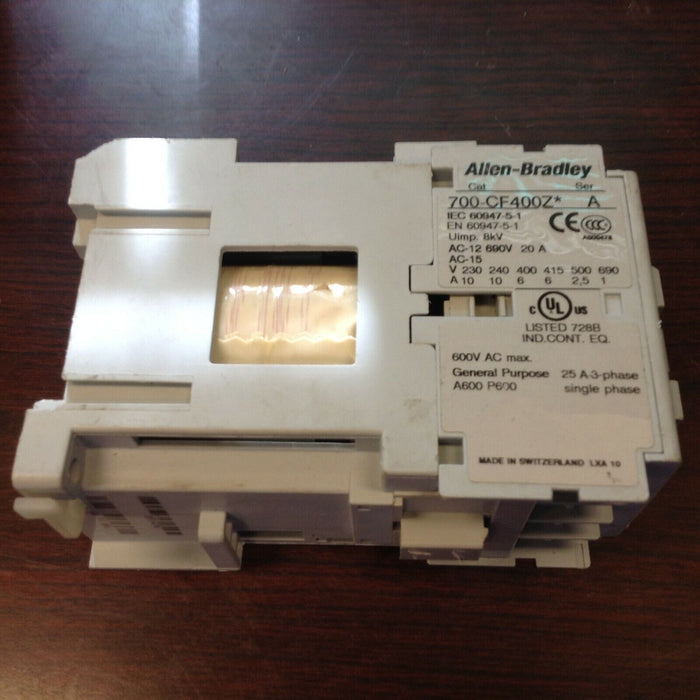 ALLEN BRADLEY 700-CF400Z* SER A CONTACTOR RELAY 24VDC 600V