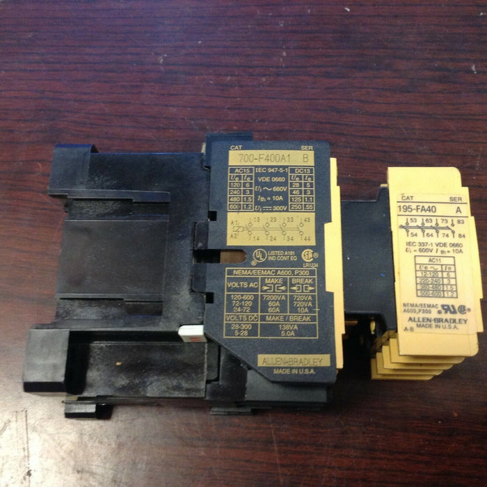 ALLEN BRADLEY 700-F400A1 SER. B RELAY AND 195-FA40 SER A