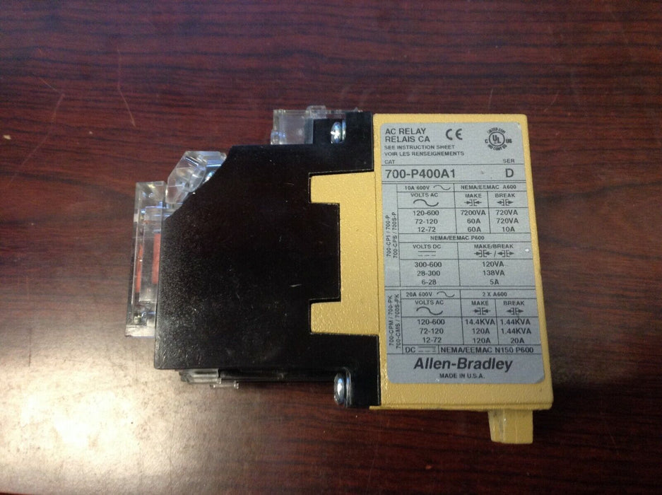 ALLEN BRADLEY 700P400A1 SER. D RELAY 10A 600VAC 4 POLE USED Cracked