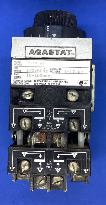 AGASTAT 10-100 SEC TIME DELAY RELAY 120V COIL 7014AD