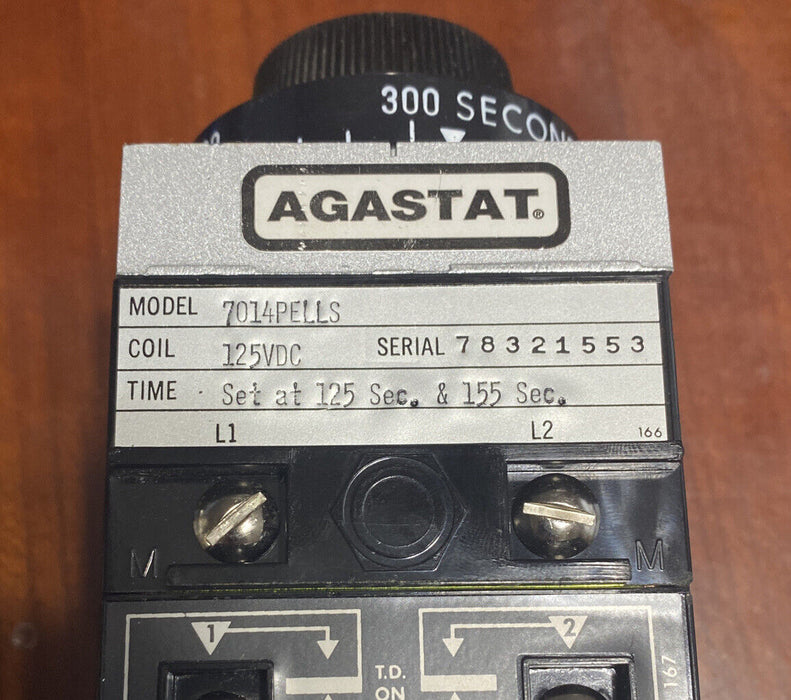 TE Connectivity / Agastat Brand 7014PELLS 125VDC Coil Time Set at 125 & 155 Sec.