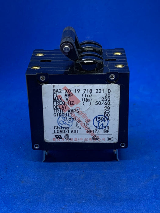 CARLING TECHNOLOGIES BA2-X0-19-718-221-D, 20AMP BREAKER