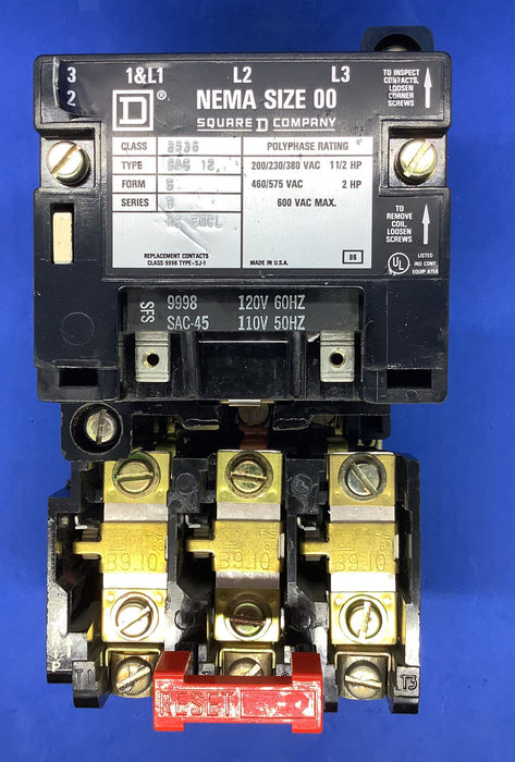 SQUARE D 8536SAG12V02S 120V STARTER Without Enclosure