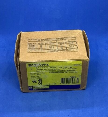 NEW SQUARE D 8910DP21V14 SER B DEFINITE PURPOSE CONTACTOR 1POLE 24V 50/60Hz COIL