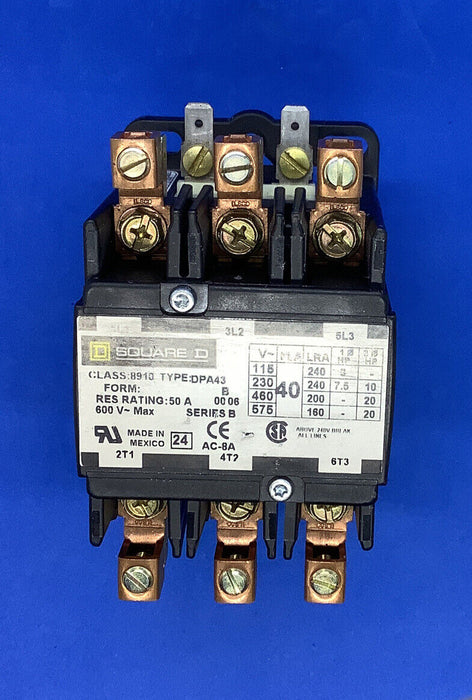 Square D 8910DPAV02 Contractor, 40FLA 50A Res 3-Pole Open 120V,